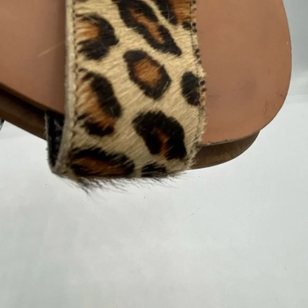 ZARA FLAT LEATHER SANDALS WITH LEOPARD PRINT STRAP SIZE 40 US 10 - Picture 3 of 8